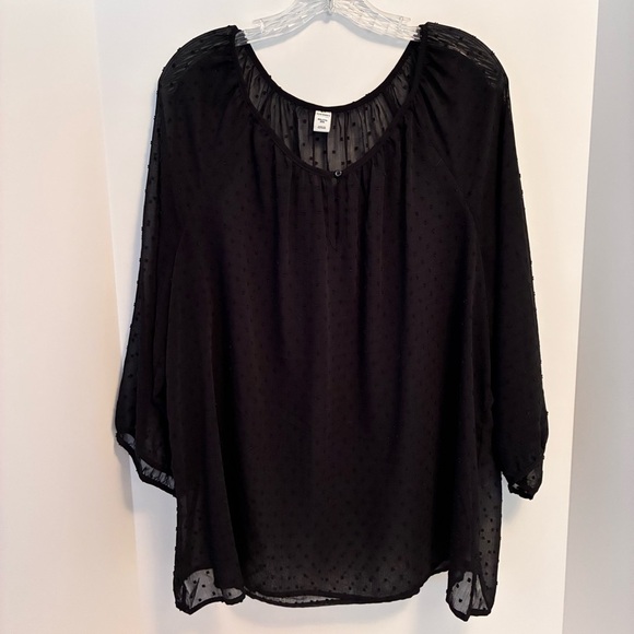 Old Navy Tops - Old Navy Women's Swiss Dot Chiffon Long Sleeve Blouse Top Black Size XXL
